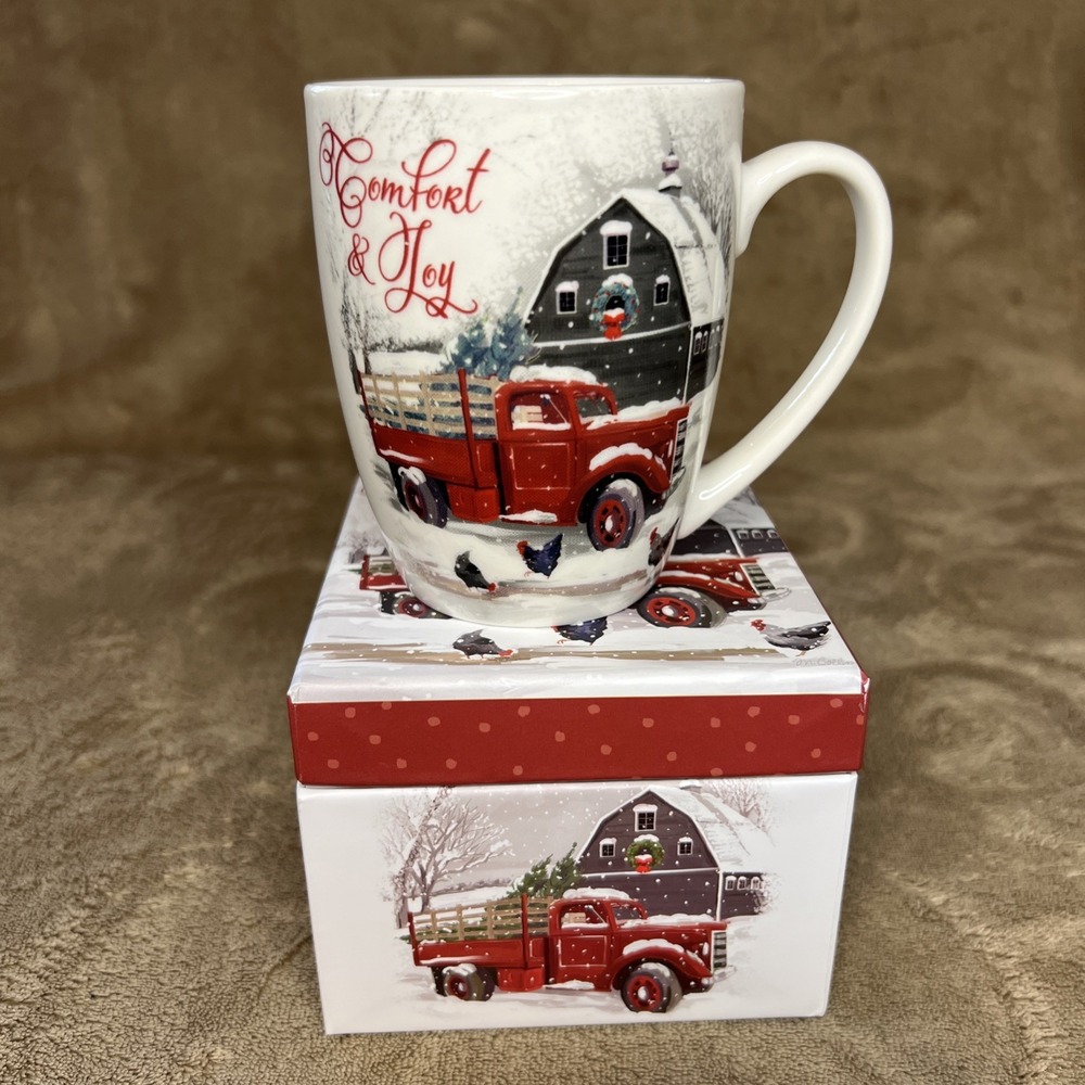 EUC! Christmas Coffee‎ Mug & Gift Box Comfort & Joy on The Farm Martha Collins